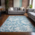 3' X 5' Denim and Ivory Floral Washable Non Skid Indoor Outdoor Area Rug