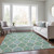 5' X 8' Sage Ivory And Teal Blue Floral Medallion Washable Indoor Outdoor Area Rug