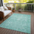 3' X 5' Aqua And Ivory Damask Washable Indoor Outdoor Area Rug