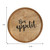 14" Natural And Black Bon Appetit Round Serving Tray With Handles