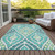 3' X 5' Teal Blue Ivory And Artichoke Green Floral Washable Indoor Outdoor Area Rug