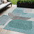 5' X 8' Teal Blue And Gray Abstract Washable Indoor Outdoor Area Rug