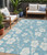 5' X 8' Sky Blue And Ivory Floral Washable Indoor Outdoor Area Rug Transitional Style - Sky Blue, Ivory Color