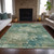 5' X 8' Teal Blue Beige And Denim Blue Abstract Washable Indoor Outdoor Area Rug