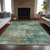 5' X 8' Teal Blue Beige And Denim Blue Abstract Washable Indoor Outdoor Area Rug