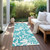 2' X 8' Teal and Ivory Floral Washable Non Skid Indoor Outdoor Runner Rug