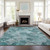 3' X 5' Teal Blue Aqua And Gray Abstract Washable Indoor Outdoor Area Rug Transitional Style - Teal Blue, Aqua, Gray Color