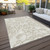 3' X 5' Ivory And Beige Damask Washable Indoor Outdoor Area Rug