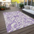 5' X 8' Purple And Ivory Damask Washable Indoor Outdoor Area Rug