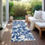 8' Runner Navy and Ivory Floral Washable Non Skid Indoor Outdoor Runner Rug