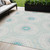 5' X 8' Teal Blue Beige And Ivory Floral Medallion Washable Indoor Outdoor Area Rug