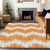 3' X 5' Orange And Ivory Chevron Washable Indoor Outdoor Area Rug