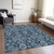3' X 5' Navy Blue And Denim Blue Damask Washable Indoor Outdoor Area Rug