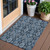3' X 5' Navy Blue And Denim Blue Damask Washable Indoor Outdoor Area Rug