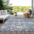 3' X 5' Blue And Denim Blue Floral Washable Indoor Outdoor Area Rug