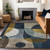 3' X 5' Blue Gold And Gray Abstract Washable Indoor Outdoor Area Rug