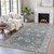 3' X 5' Fern Green And Denim Blue Floral Washable Indoor Outdoor Area Rug
