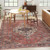 8' X 10' Blue and Red Oriental Power Loom Distressed Washable Non Skid Area Rug