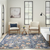 8' X 10' Blue and Green Floral Power Loom Washable Non Skid Area Rug