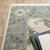 6' Ivory And Blue Oriental Runner Rug With Fringe