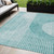 5' X 8' Teal Blue And Aqua Geometric Washable Indoor Outdoor Area Rug
