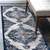 6' Ivory Gray And Blue Medallion Runner Rug