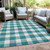 5' X 8' Teal Blue And Gray Plaid Washable Indoor Outdoor Area Rug