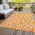 5' X 8' Orange And Ivory Geometric Washable Indoor Outdoor Area Rug Transitional Style - Orange, Ivory Color