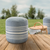 20" Blue Polyester Round Striped Indoor Outdoor Pouf Ottoman
