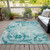 5' X 8' Teal Blue Aqua And Beige Floral Washable Indoor Outdoor Area Rug