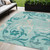 5' X 8' Teal Blue Aqua And Beige Floral Washable Indoor Outdoor Area Rug