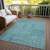 3' X 5' Teal Blue And Ivory Geometric Washable Indoor Outdoor Area Rug - 608219306601