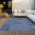 3' X 5' Navy Blue And Ivory Geometric Washable Indoor Outdoor Area Rug Transitional Style - Navy Blue, Ivory Color