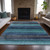 5' X 8' Teal Blue Aqua And Navy Blue Striped Washable Indoor Outdoor Area Rug