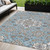 5' X 8' Sky Blue Taupe And Ivory Medallion Washable Indoor Outdoor Area Rug