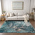 3' X 5' Teal Abstract Washable Non Skid Indoor Outdoor Area Rug Transitional Style - Teal Blue Color