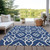 3' X 5' Navy Blue And Ivory Trellis Washable Indoor Outdoor Area Rug
