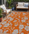5' X 8' Orange And Gray Floral Washable Indoor Outdoor Area Rug