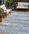 5' X 8' Denim Blue Gray And Ivory Floral Washable Indoor Outdoor Area Rug