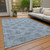 3' X 5' Blue And Ivory Damask Washable Indoor Outdoor Area Rug