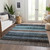 5' X 8' Teal Blue And Brown Striped Washable Indoor Outdoor Area Rug