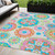 5' X 8' White Orange And Teal Blue Floral Medallion Washable Indoor Outdoor Area Rug