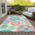 5' X 8' White Orange And Teal Blue Floral Medallion Washable Indoor Outdoor Area Rug