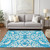 3' X 5' Turquoise And Ivory Damask Washable Indoor Outdoor Area Rug