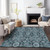 3' X 5' Teal Blue And Sky Blue Damask Washable Indoor Outdoor Area Rug