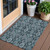 3' X 5' Teal Blue And Sky Blue Damask Washable Indoor Outdoor Area Rug