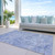 3' X 5' Sky Blue Ivory And Gray Damask Washable Indoor Outdoor Area Rug
