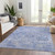 3' X 5' Sky Blue Ivory And Gray Damask Washable Indoor Outdoor Area Rug
