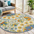 4' Ivory Blue Yellow And Orange Round Floral Indoor Outdoor Area Rug