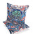 Set of Two 16" X 16" Blue and Pink Blown Seam Floral Indoor Outdoor Throw Pillow Polyester Modern Style